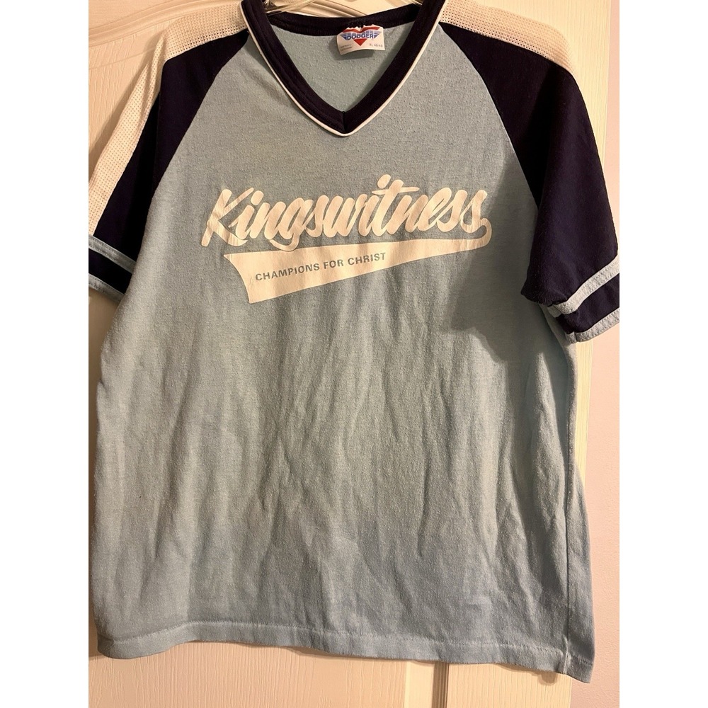VTG 80s Dodger Tee Baseball Vneck Mesh Kingswitness Champions For Christ XL